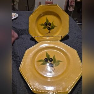French Terre Provence Olive Pattern Octagon Plates Set Of 2
